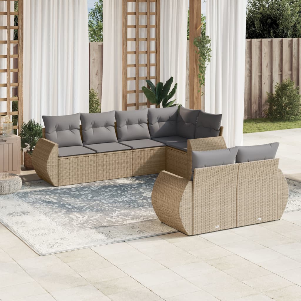 7-delige Loungeset met kussens poly rattan beige is nu te koop bij PeponiXL, paradijselijk wonen!