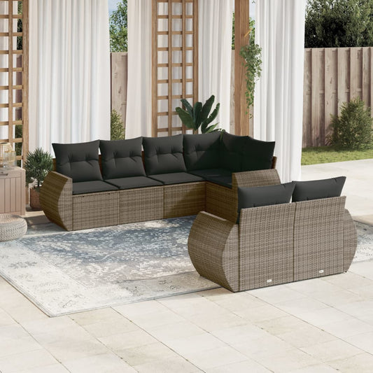 7-delige Loungeset met kussens poly rattan grijs is nu te koop bij PeponiXL, paradijselijk wonen!