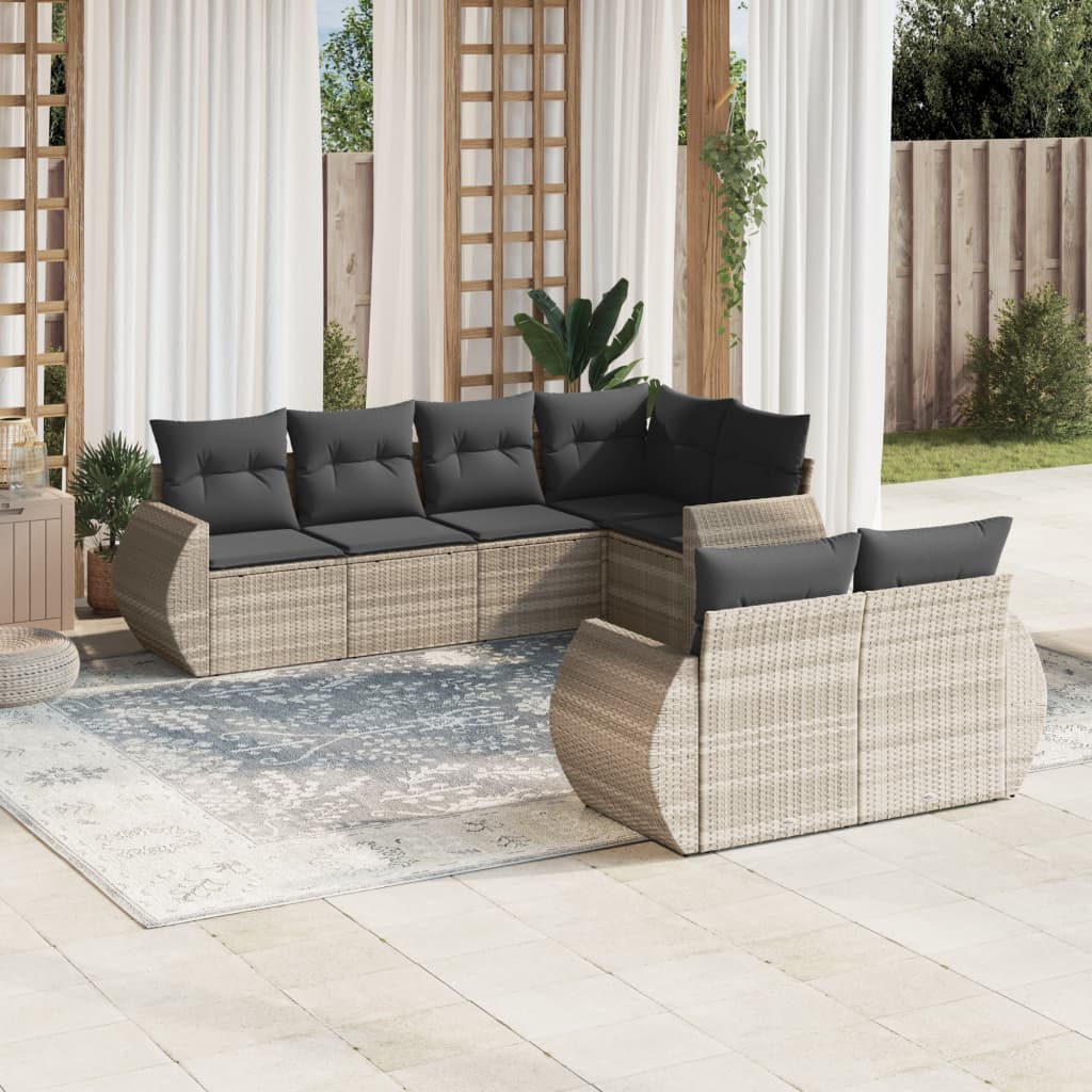 7-delige Loungeset met kussens poly rattan lichtgrijs is nu te koop bij PeponiXL, paradijselijk wonen!