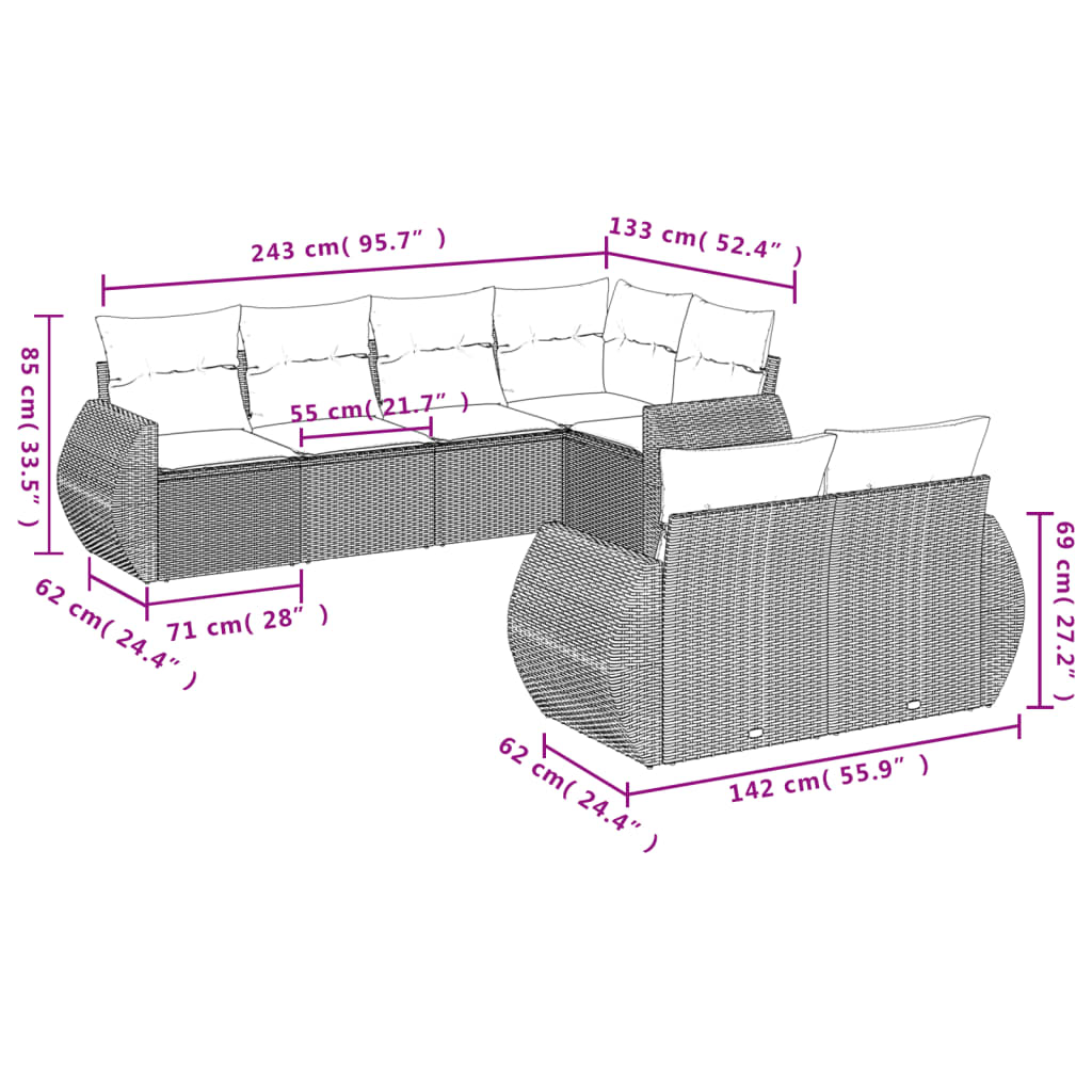 7-delige Loungeset met kussens poly rattan bruin is nu te koop bij PeponiXL, paradijselijk wonen!