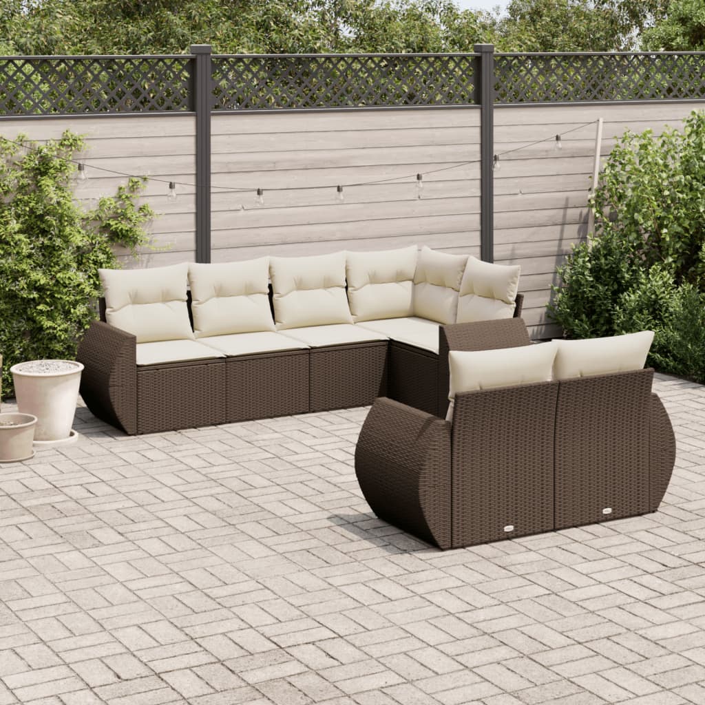 7-delige Loungeset met kussens poly rattan bruin is nu te koop bij PeponiXL, paradijselijk wonen!