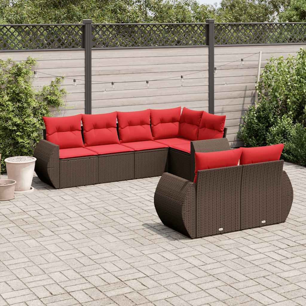 7-delige tuinbankset met kussens, bruin polyrotan is nu te koop bij PeponiXL, paradijselijk wonen!
