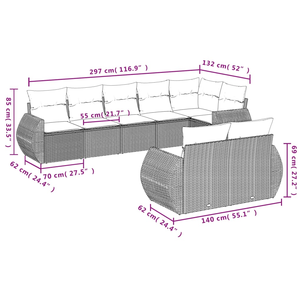 8-delige Loungeset met kussens poly rattan zwart is nu te koop bij PeponiXL, paradijselijk wonen!