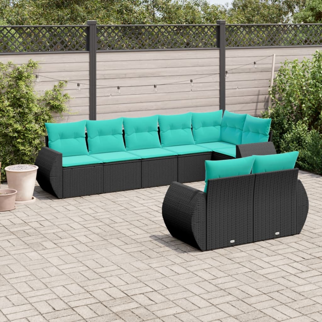 8-delige tuinbankset met kussens, zwart polyrotan is nu te koop bij PeponiXL, paradijselijk wonen!