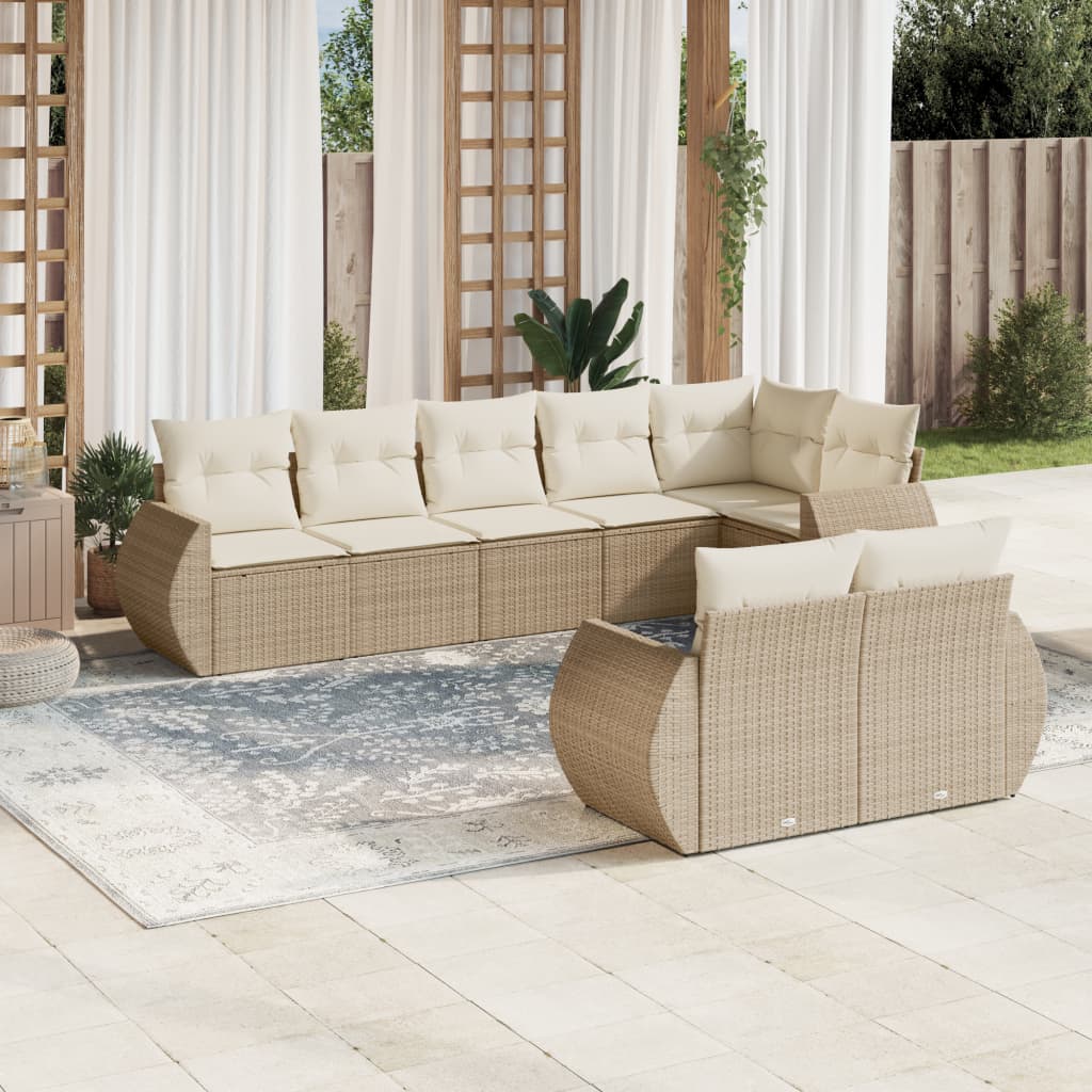 8-delige Loungeset met kussens poly rattan beige is nu te koop bij PeponiXL, paradijselijk wonen!