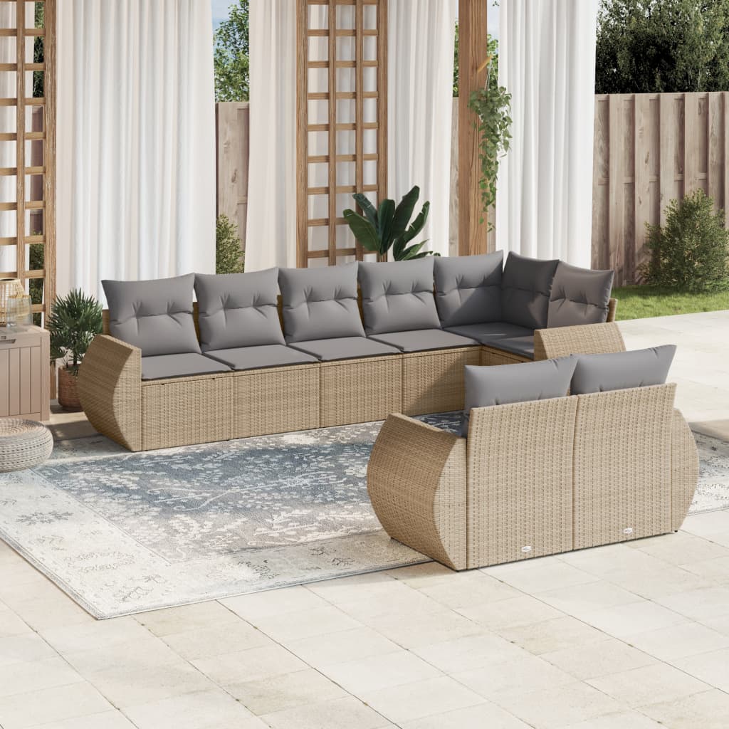 8-delige Loungeset met kussens poly rattan beige is nu te koop bij PeponiXL, paradijselijk wonen!