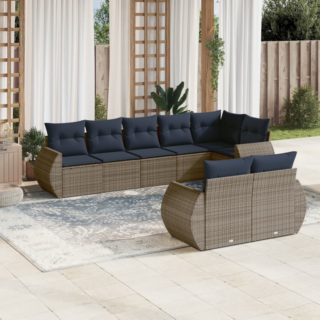 8-delige tuinbankset met kussens, grijs polyrotan is nu te koop bij PeponiXL, paradijselijk wonen!