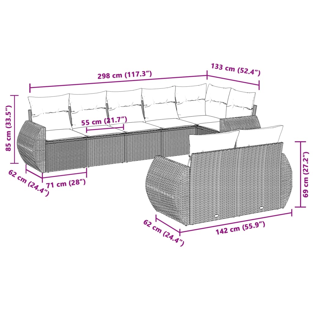 8-delige Loungeset met kussens poly rattan lichtgrijs is nu te koop bij PeponiXL, paradijselijk wonen!