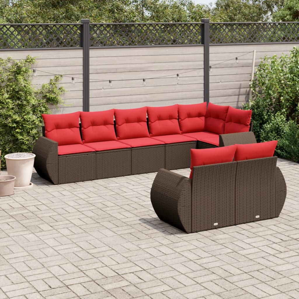 8-delige tuinbankset met kussens, bruin polyrotan is nu te koop bij PeponiXL, paradijselijk wonen!