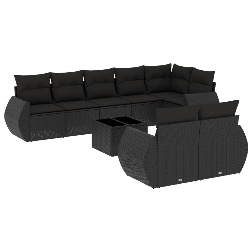 9-delige Loungeset met kussens poly rattan zwart is nu te koop bij PeponiXL, paradijselijk wonen!