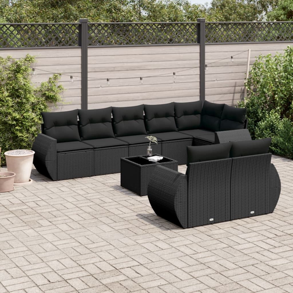 9-delige Loungeset met kussens poly rattan zwart is nu te koop bij PeponiXL, paradijselijk wonen!