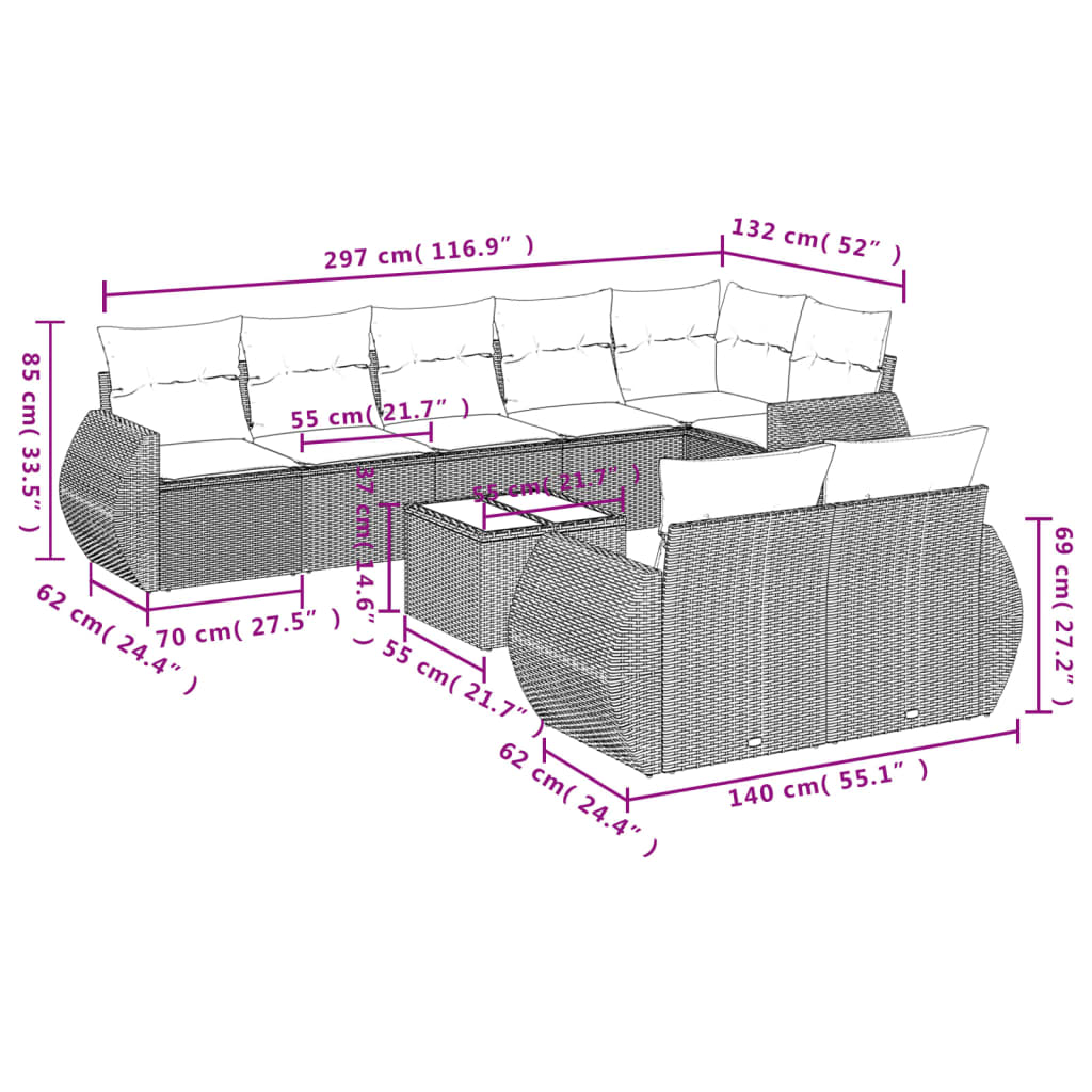 9-delige Loungeset met kussens poly rattan zwart is nu te koop bij PeponiXL, paradijselijk wonen!