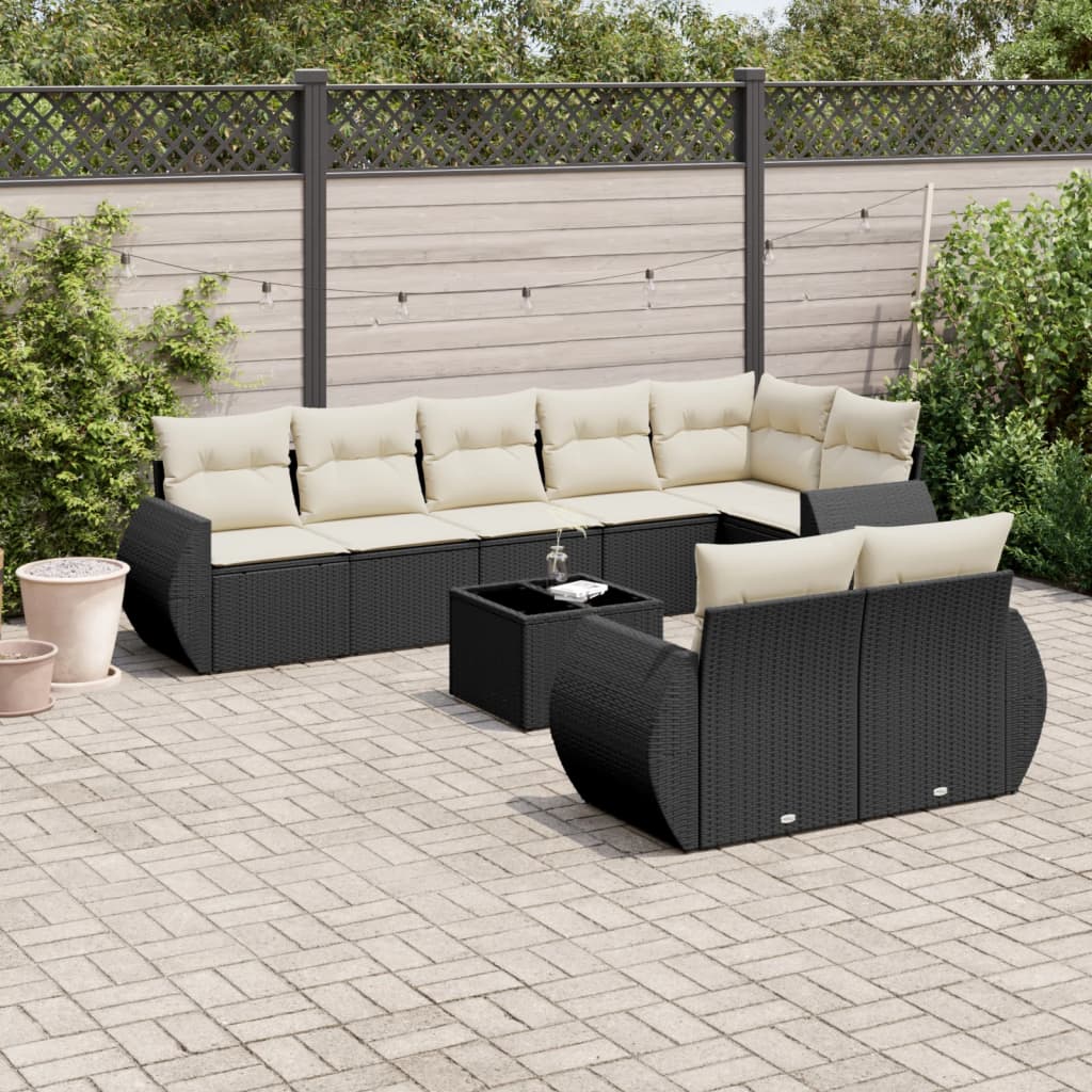 9-delige Loungeset met kussens poly rattan zwart is nu te koop bij PeponiXL, paradijselijk wonen!