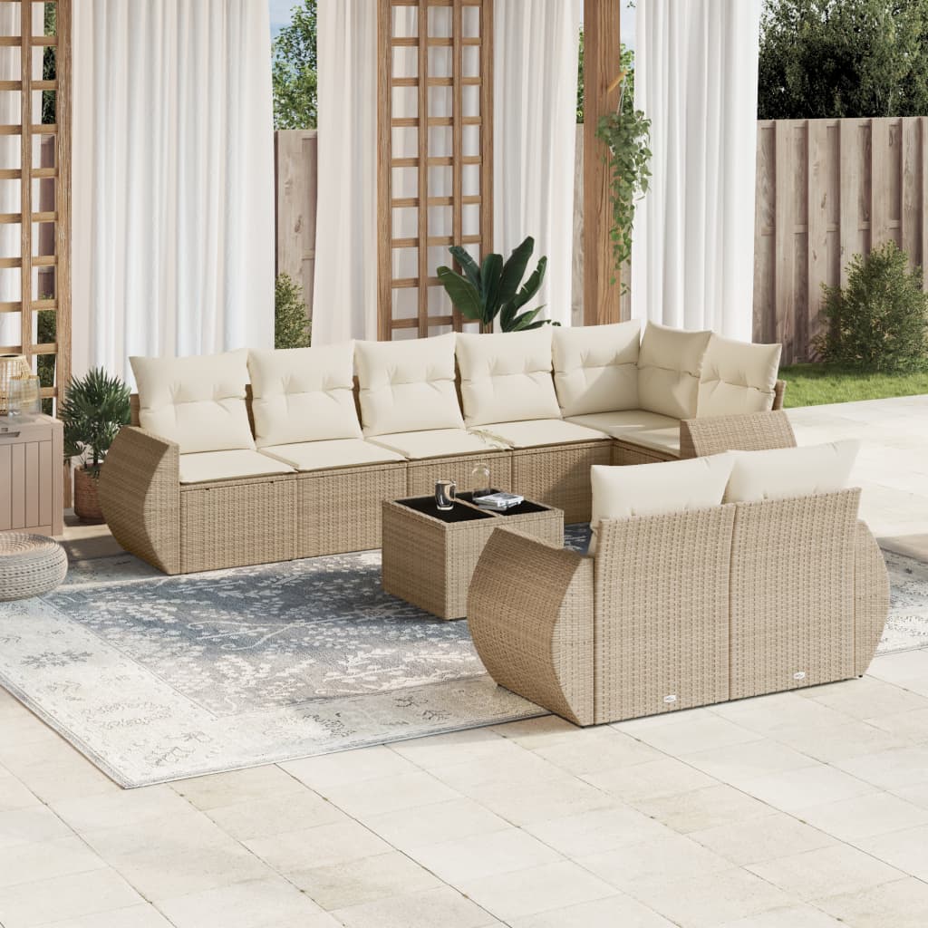 9-delige Loungeset met kussens poly rattan beige is nu te koop bij PeponiXL, paradijselijk wonen!