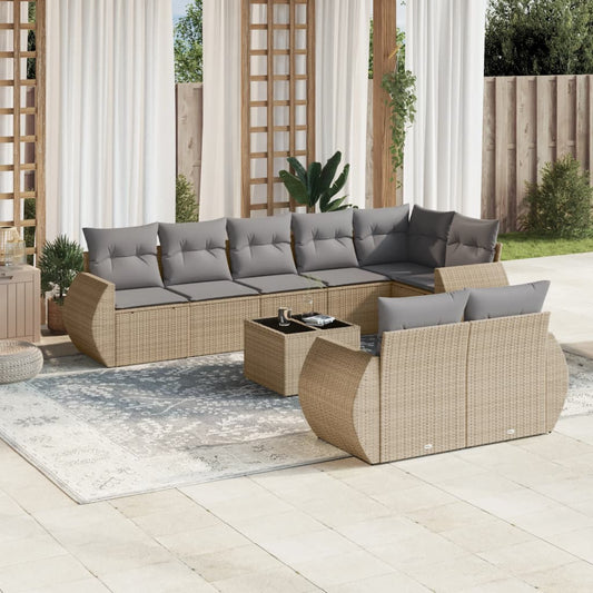 9-delige Loungeset met kussens poly rattan beige is nu te koop bij PeponiXL, paradijselijk wonen!