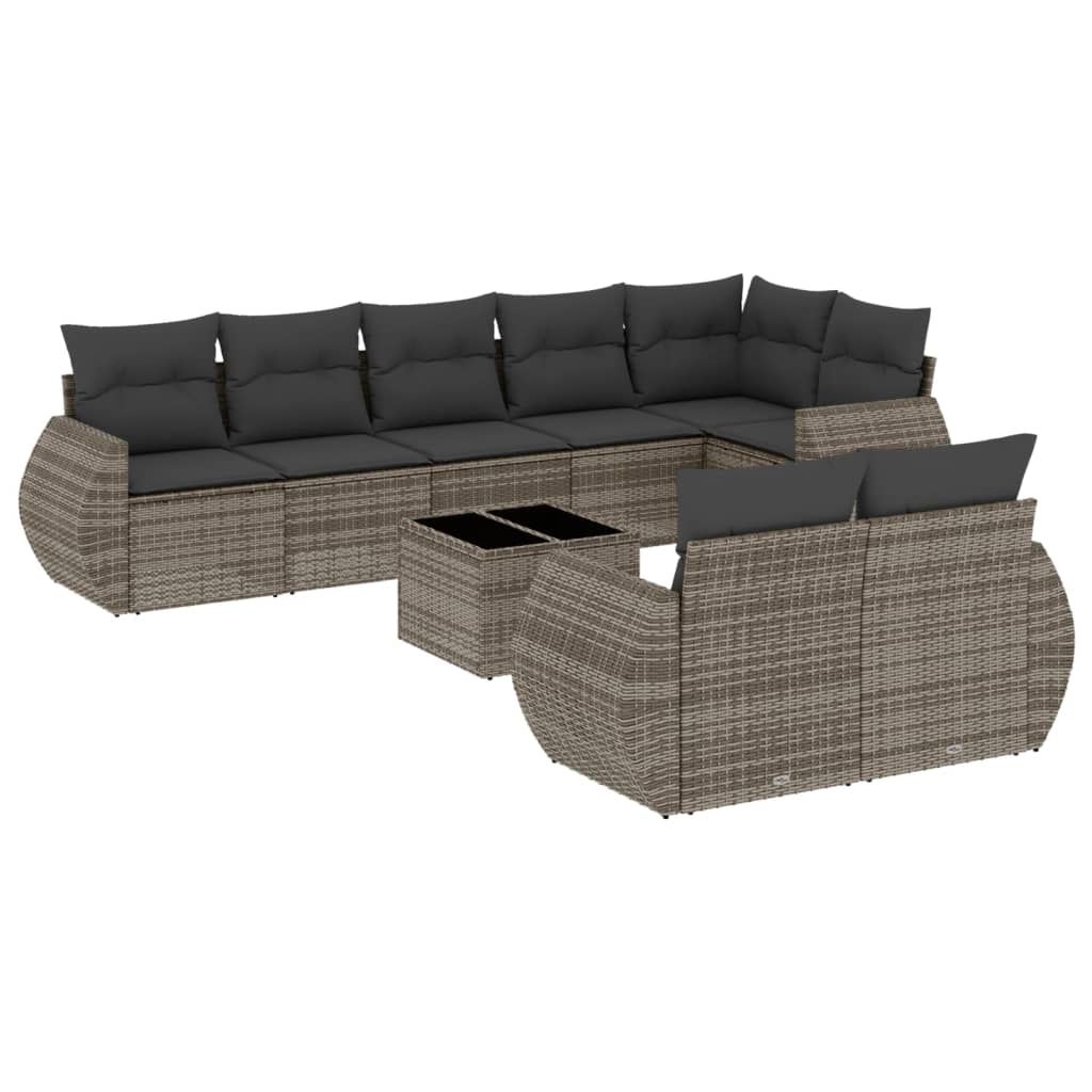 9-delige Loungeset met kussens poly rattan grijs is nu te koop bij PeponiXL, paradijselijk wonen!