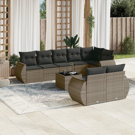 9-delige Loungeset met kussens poly rattan grijs is nu te koop bij PeponiXL, paradijselijk wonen!