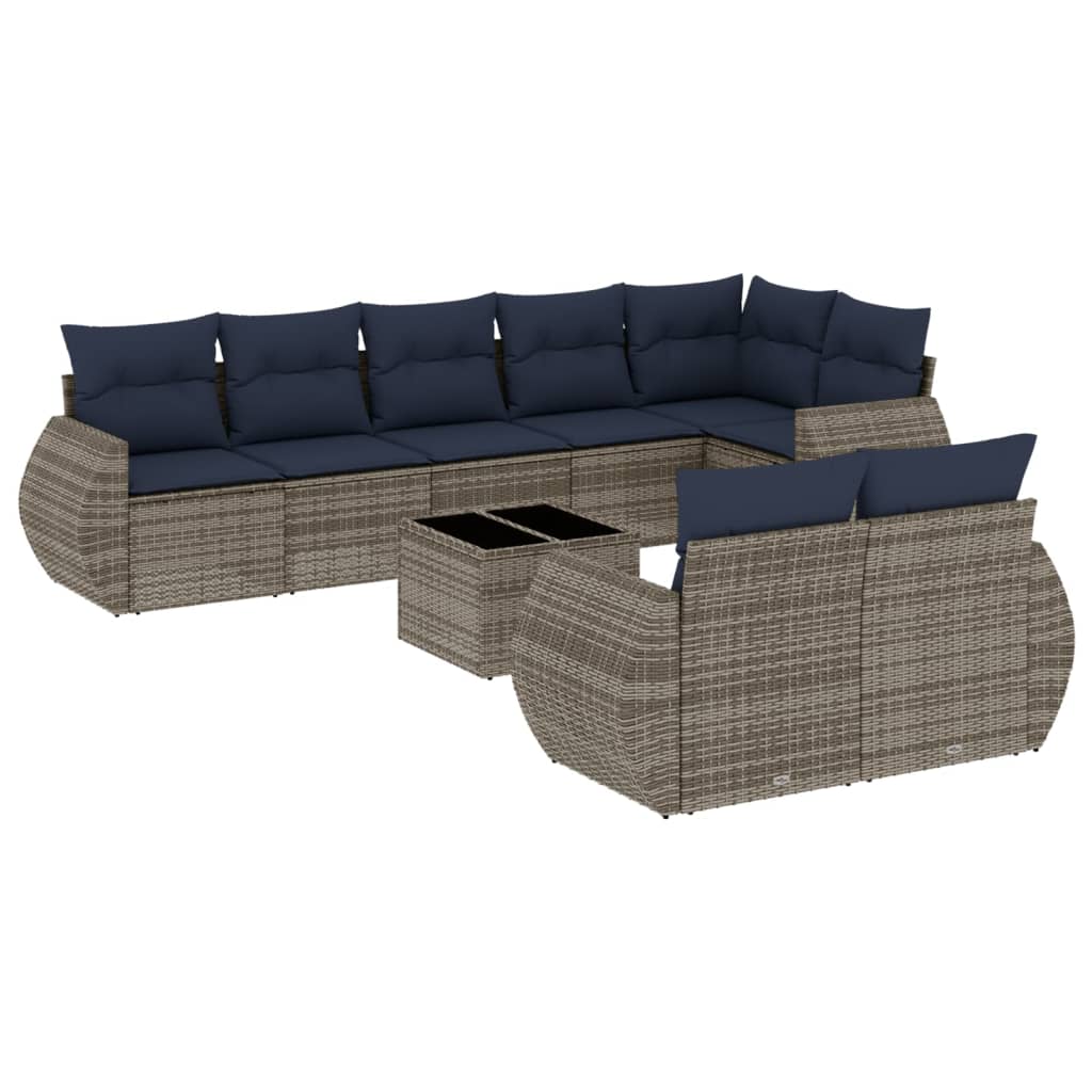 9-delige tuinbankset met kussens, grijs polyrotan is nu te koop bij PeponiXL, paradijselijk wonen!