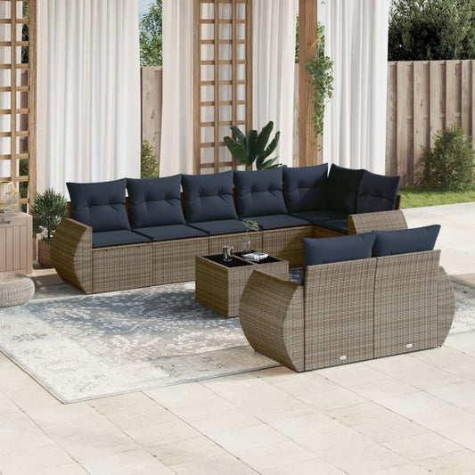 9-delige tuinbankset met kussens, grijs polyrotan is nu te koop bij PeponiXL, paradijselijk wonen!