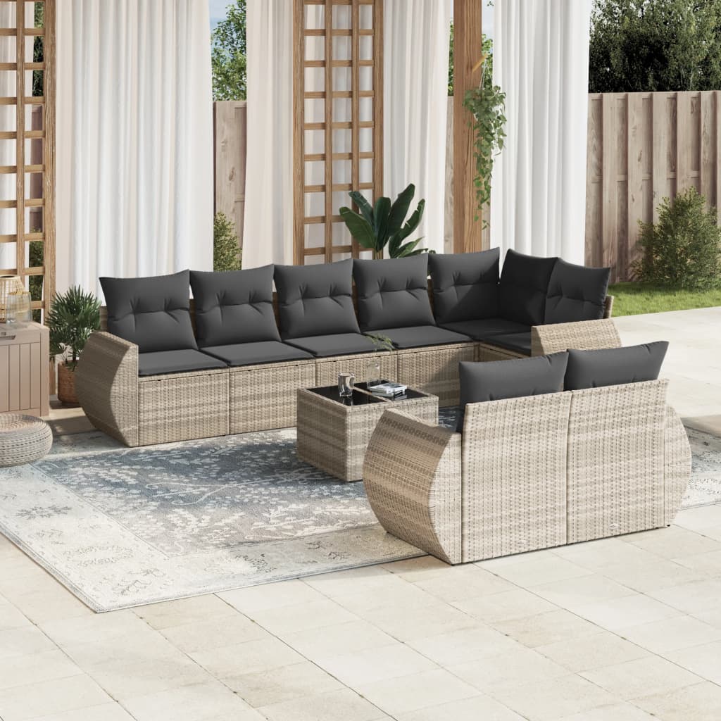 9-delige Loungeset met kussens poly rattan lichtgrijs is nu te koop bij PeponiXL, paradijselijk wonen!