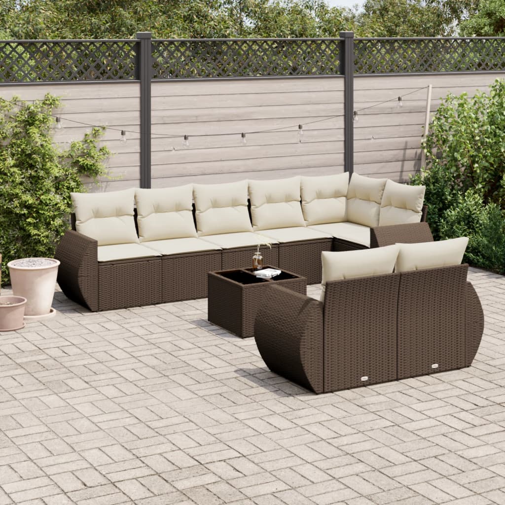 9-delige Loungeset met kussens poly rattan bruin is nu te koop bij PeponiXL, paradijselijk wonen!