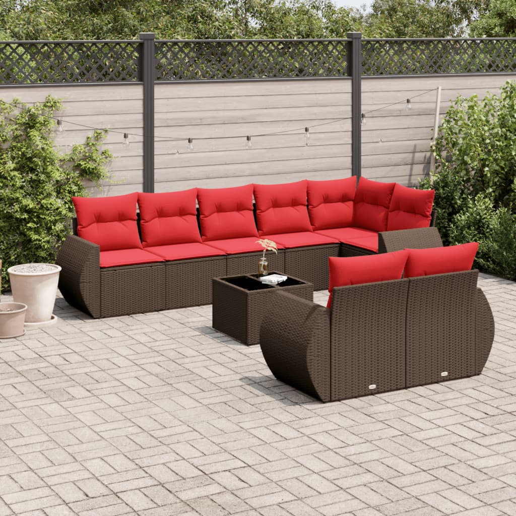 9-delige tuinbankset met kussens, bruin polyrotan is nu te koop bij PeponiXL, paradijselijk wonen!