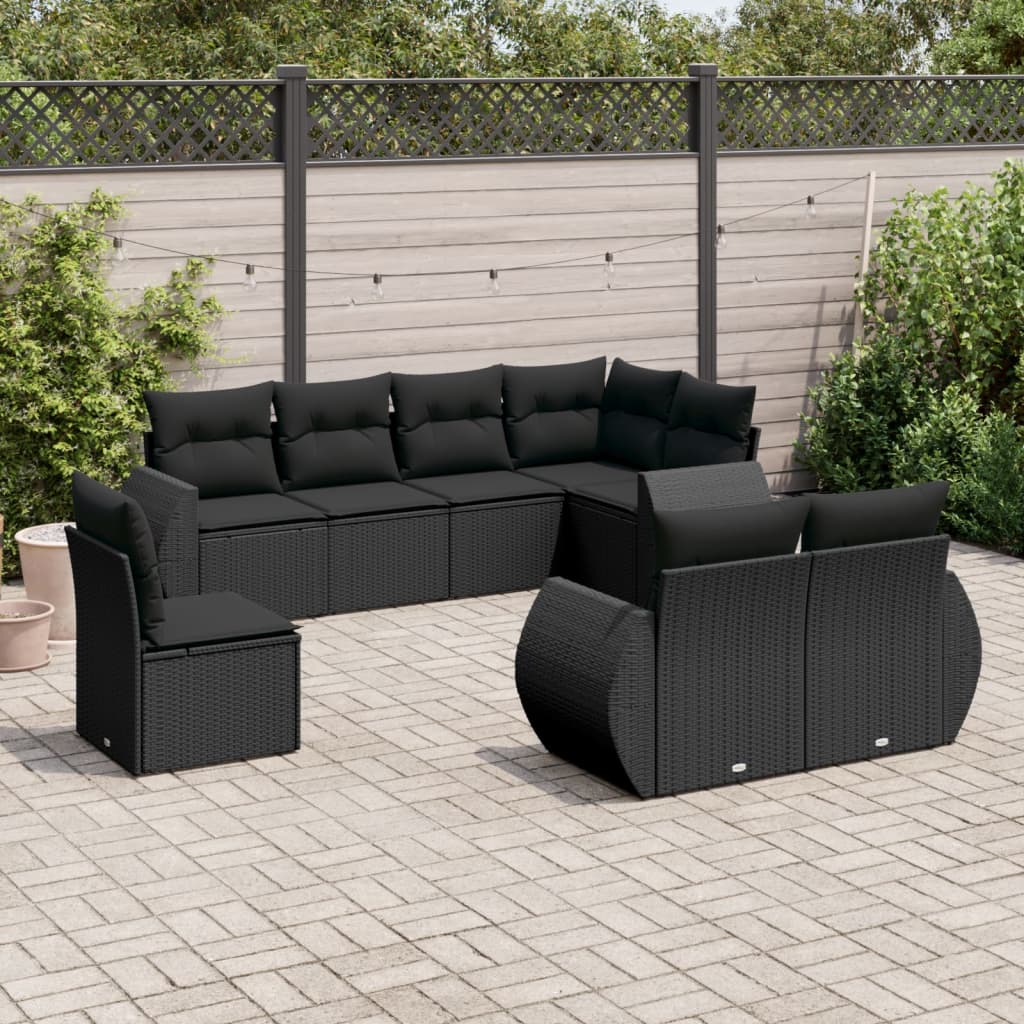 8-delige Loungeset met kussens poly rattan zwart is nu te koop bij PeponiXL, paradijselijk wonen!