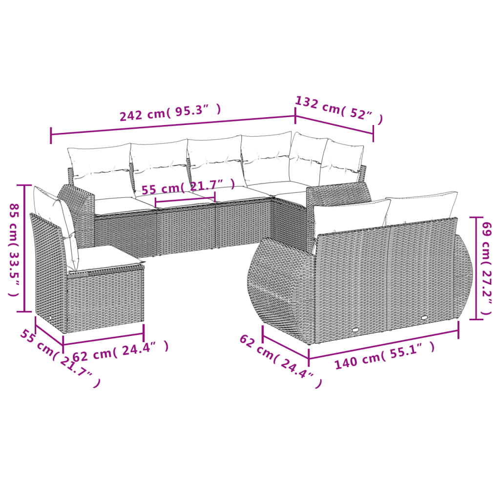 8-delige Loungeset met kussens poly rattan zwart is nu te koop bij PeponiXL, paradijselijk wonen!