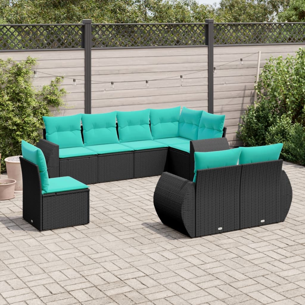 8-delige tuinbankset met kussens, zwart polyrotan is nu te koop bij PeponiXL, paradijselijk wonen!