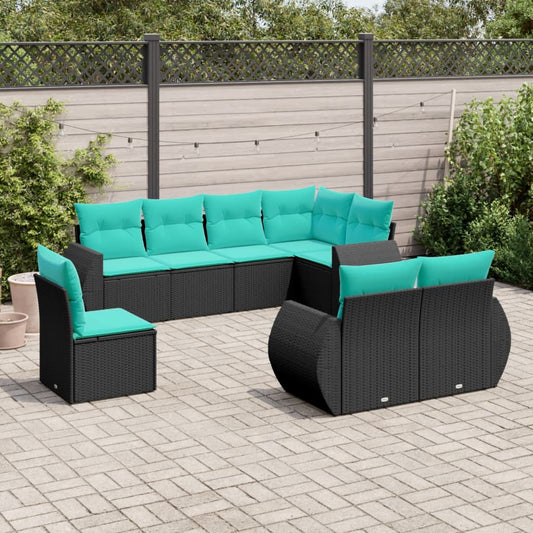 8-delige tuinbankset met kussens, zwart polyrotan is nu te koop bij PeponiXL, paradijselijk wonen!