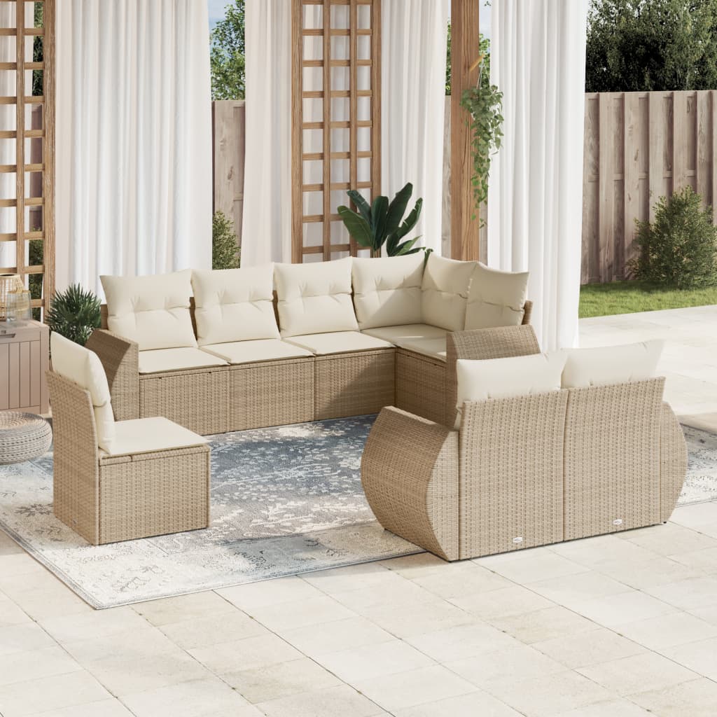 8-delige Loungeset met kussens poly rattan beige is nu te koop bij PeponiXL, paradijselijk wonen!