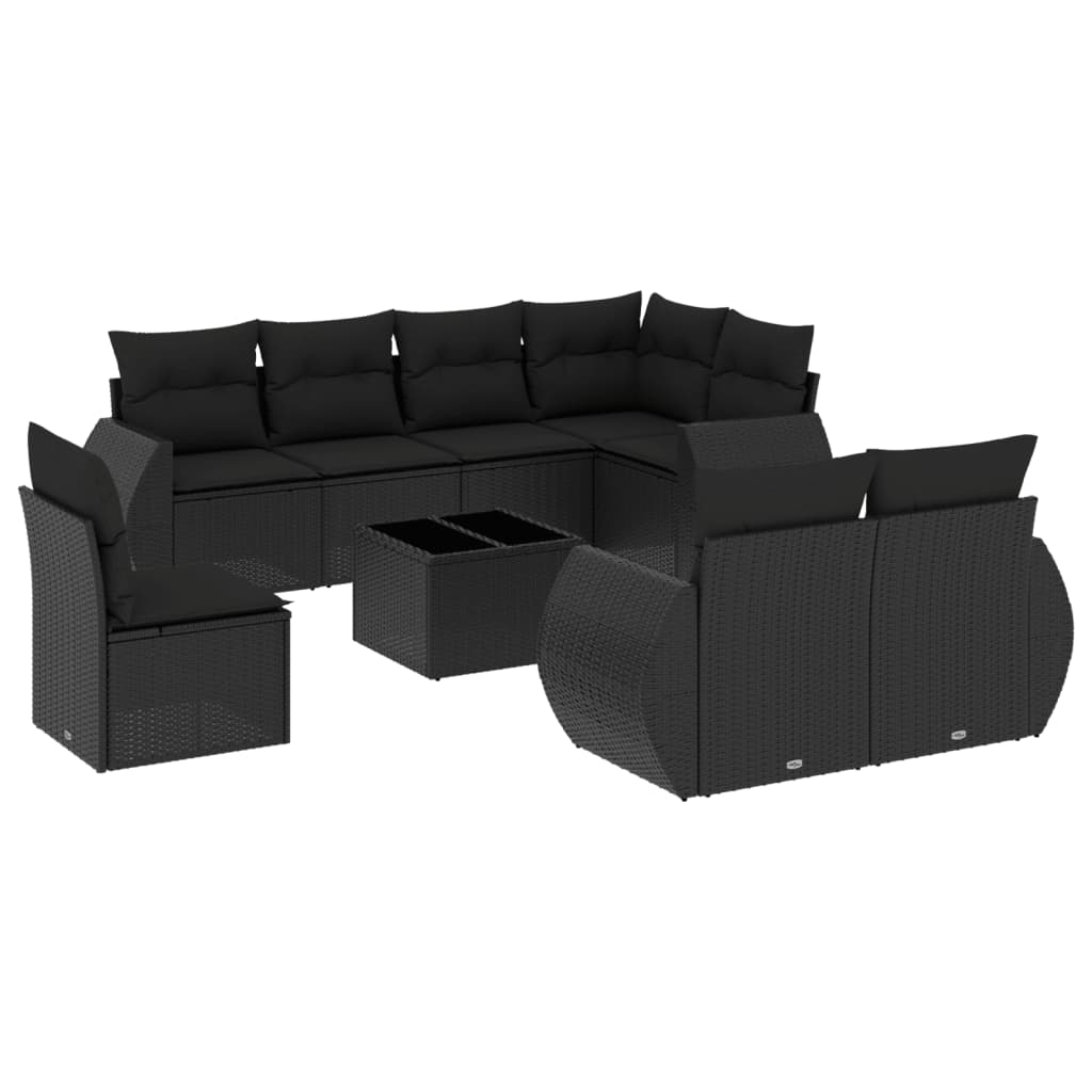 9-delige Loungeset met kussens poly rattan zwart is nu te koop bij PeponiXL, paradijselijk wonen!