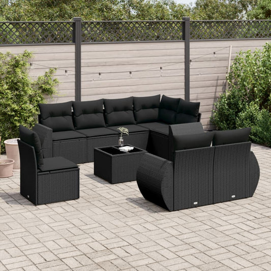 9-delige Loungeset met kussens poly rattan zwart is nu te koop bij PeponiXL, paradijselijk wonen!