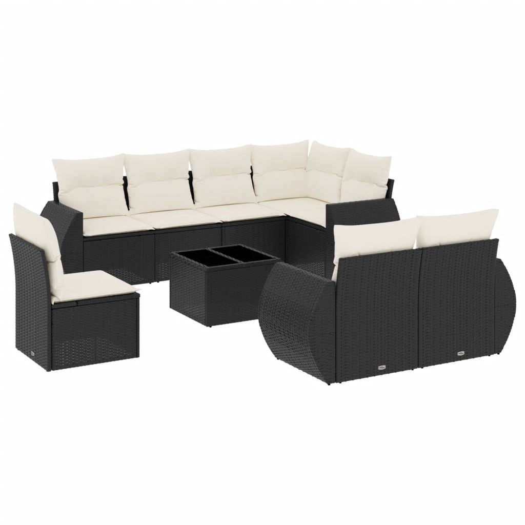 9-delige Loungeset met kussens poly rattan zwart is nu te koop bij PeponiXL, paradijselijk wonen!