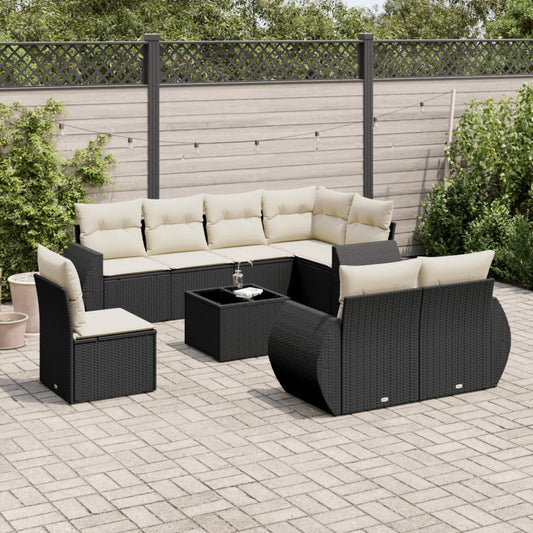 9-delige Loungeset met kussens poly rattan zwart is nu te koop bij PeponiXL, paradijselijk wonen!