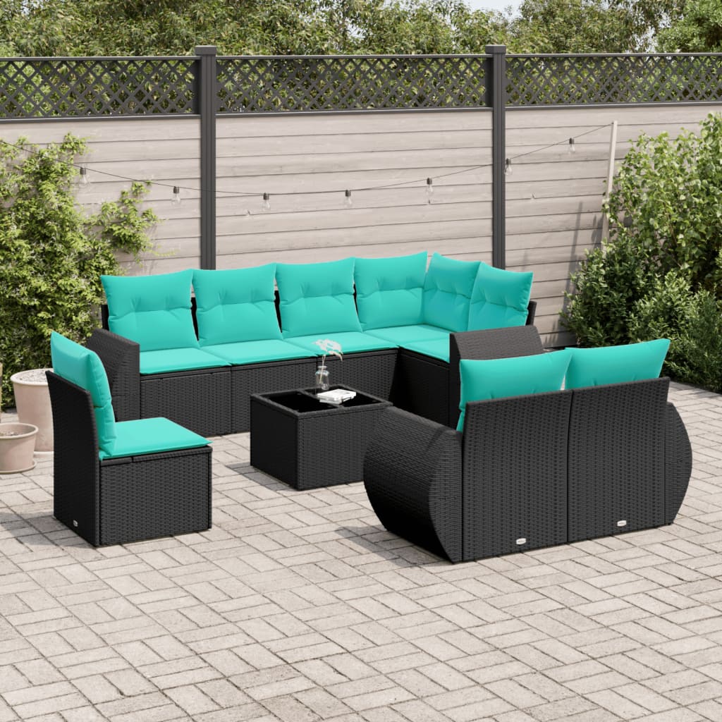 9-delige tuinbankset met kussens van zwart polyrotan is nu te koop bij PeponiXL, paradijselijk wonen!