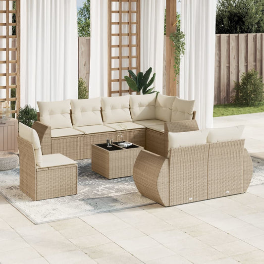 9-delige Loungeset met kussens poly rattan beige is nu te koop bij PeponiXL, paradijselijk wonen!