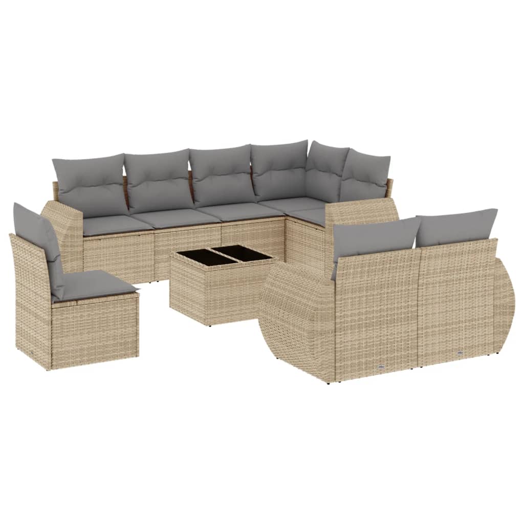 9-delige Loungeset met kussens poly rattan beige is nu te koop bij PeponiXL, paradijselijk wonen!