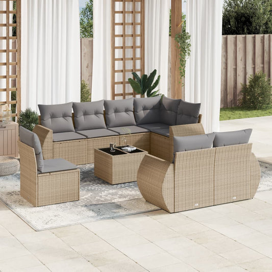 9-delige Loungeset met kussens poly rattan beige is nu te koop bij PeponiXL, paradijselijk wonen!