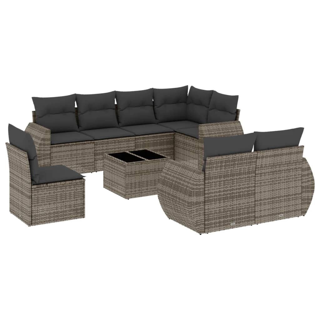 9-delige Loungeset met kussens poly rattan grijs is nu te koop bij PeponiXL, paradijselijk wonen!