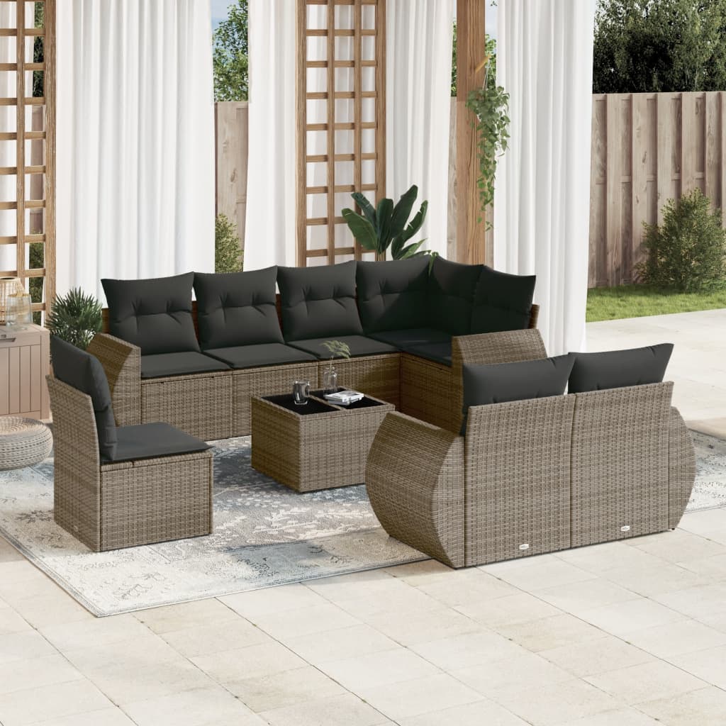 9-delige Loungeset met kussens poly rattan grijs is nu te koop bij PeponiXL, paradijselijk wonen!