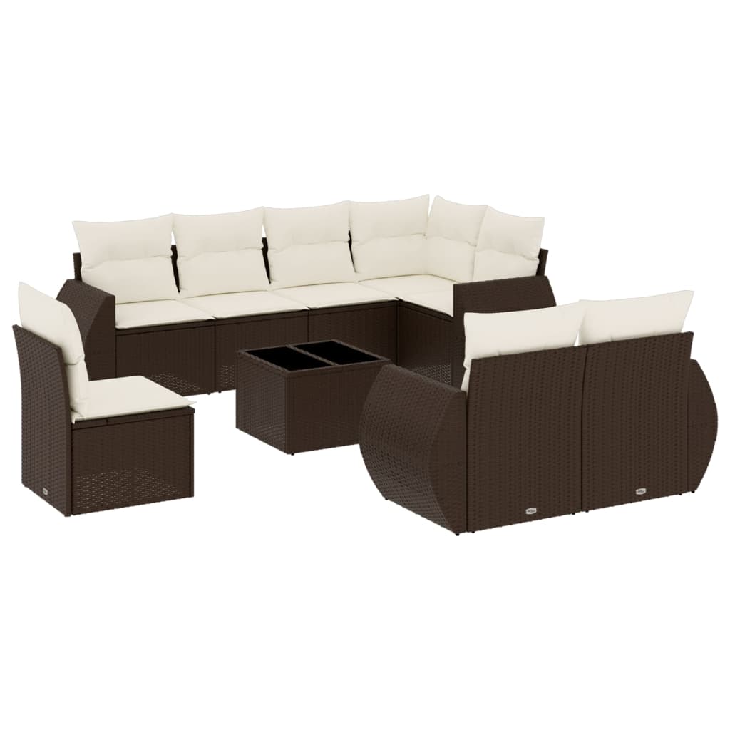 9-delige Loungeset met kussens poly rattan bruin is nu te koop bij PeponiXL, paradijselijk wonen!