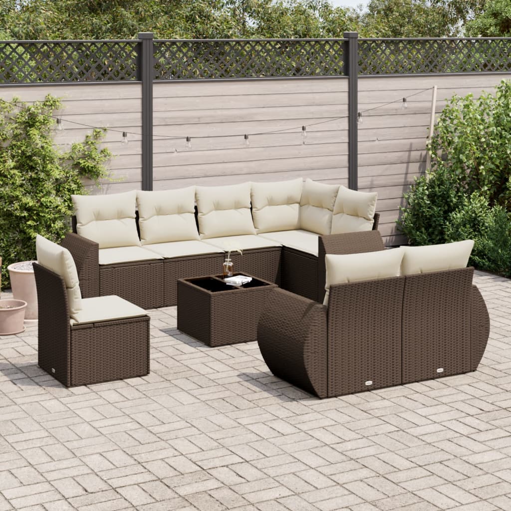 9-delige Loungeset met kussens poly rattan bruin is nu te koop bij PeponiXL, paradijselijk wonen!