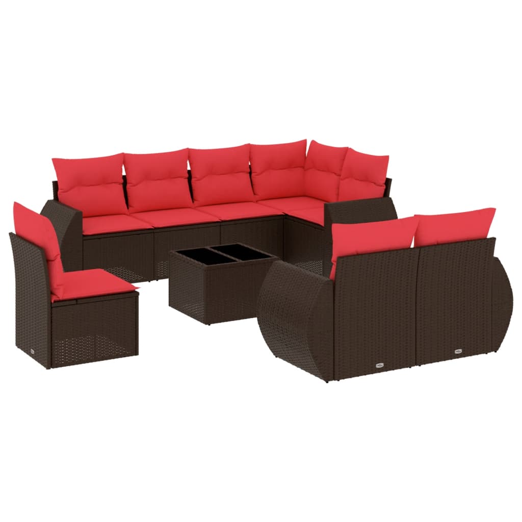 9-delige tuinbankset met kussens, bruin polyrotan is nu te koop bij PeponiXL, paradijselijk wonen!