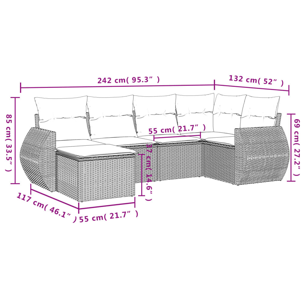 6-delige Loungeset met kussens poly rattan zwart is nu te koop bij PeponiXL, paradijselijk wonen!