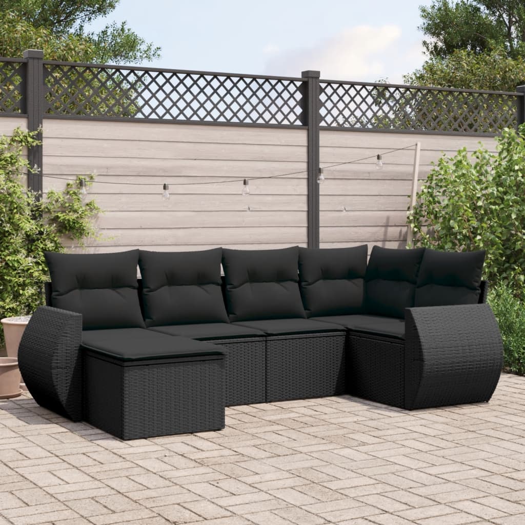 6-delige Loungeset met kussens poly rattan zwart is nu te koop bij PeponiXL, paradijselijk wonen!