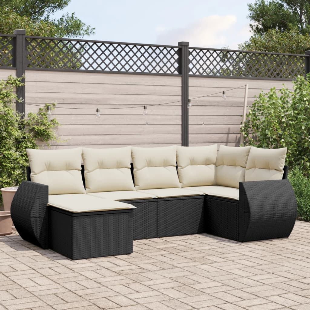 6-delige Loungeset met kussens poly rattan zwart is nu te koop bij PeponiXL, paradijselijk wonen!