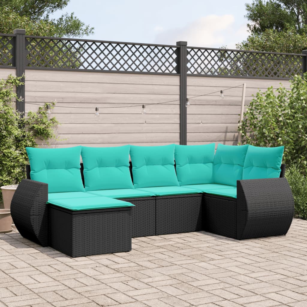 6-delige tuinbankset met kussens van zwart polyrotan is nu te koop bij PeponiXL, paradijselijk wonen!