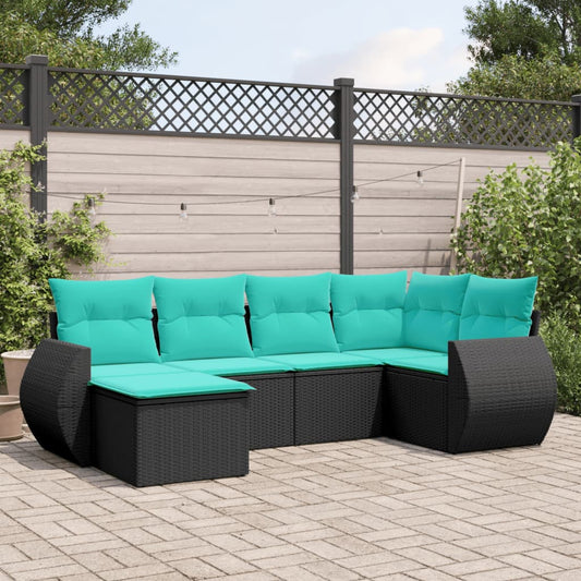 6-delige tuinbankset met kussens van zwart polyrotan is nu te koop bij PeponiXL, paradijselijk wonen!