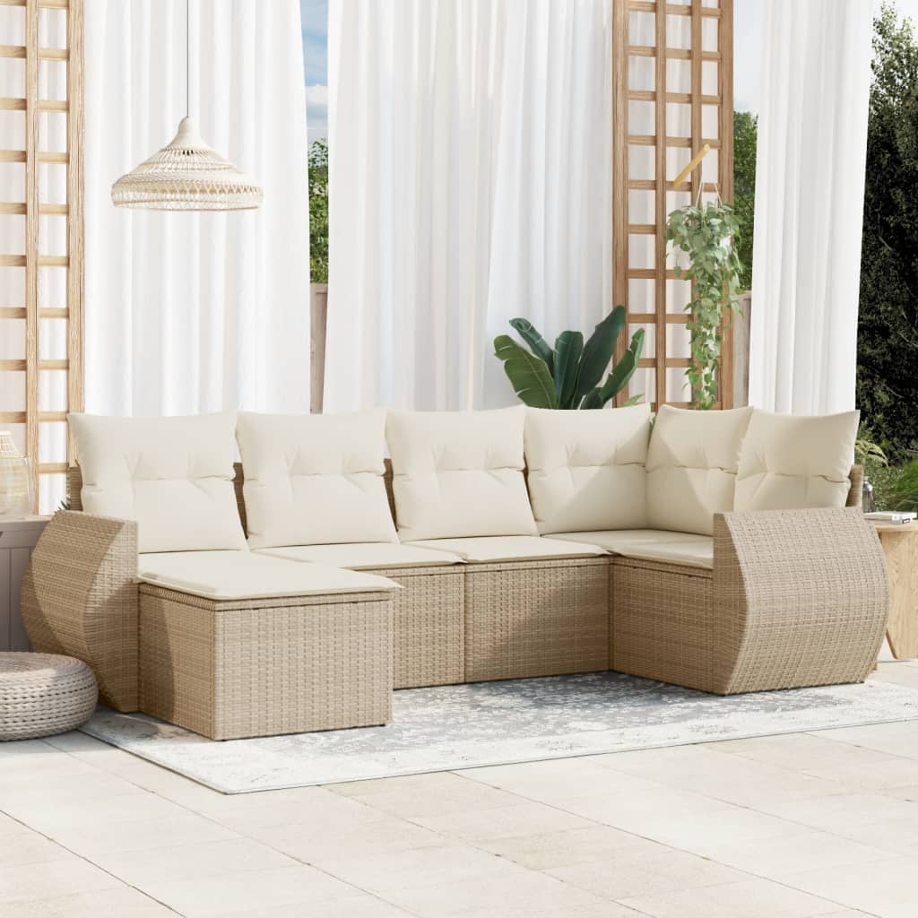 6-delige Loungeset met kussens poly rattan beige is nu te koop bij PeponiXL, paradijselijk wonen!